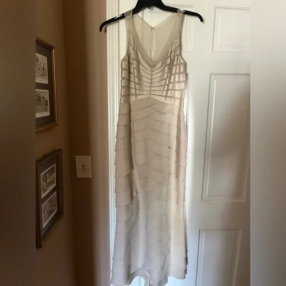 Xscape tiered elegant evening gown with mesh bodice - Picture 2 of 13